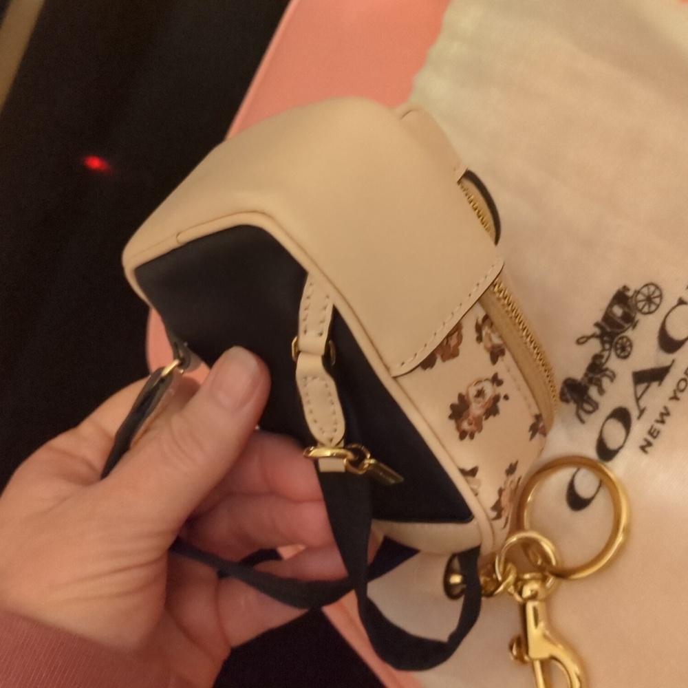 Coach Mini Court Backpack Bag Charm With Rosette Print in gold/blush multi - Picture 9 of 14